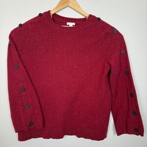 J.Jill Sweater Women Medium Red Speckled Knit Cotton Button Accent Long Sleeve